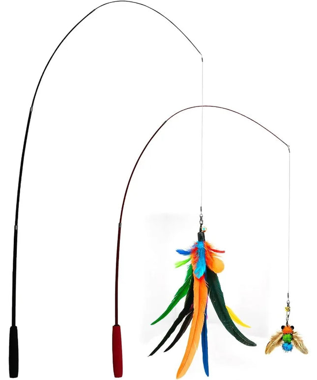 Cat Toys Interactive for Indoor Cats 2PCS UltraLong Teaser 50+38 +9PCS Da Bird Feather Refills Fishing Pole Toy Retractable Cat