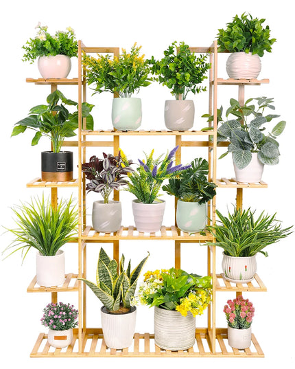 9 Tier Large Bamboo Plant Stand Corner Shelf Garden Flower Pot Display Shelving Unit Indoor Outdoor