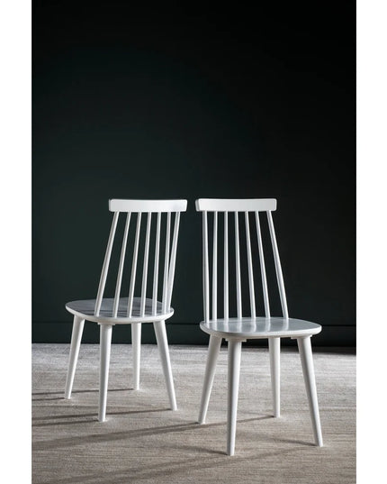 Contemporary Windsor Dining Chair Set of 2 Rubber Wood Armless Indoor Furniture Durable White Finish Easy Assembly