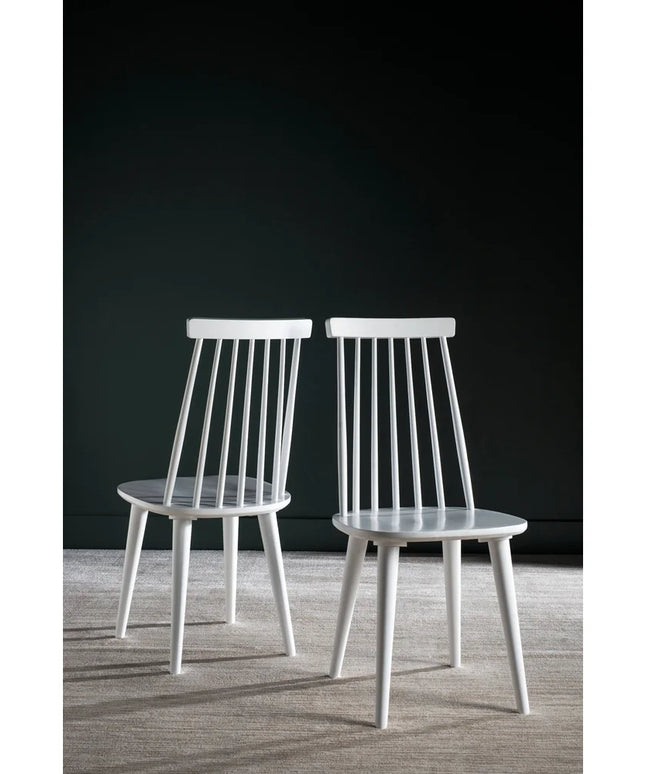 Contemporary Windsor Dining Chair Set of 2 Rubber Wood Armless Indoor Furniture Durable White Finish Easy Assembly