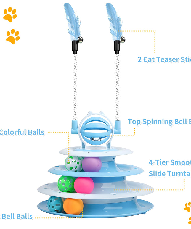 Interactive Cat Toy Puzzle Ball with 2 Teaser Wands | Mental Stimulation for Indoor Cats & Kittens | No Batteries Needed