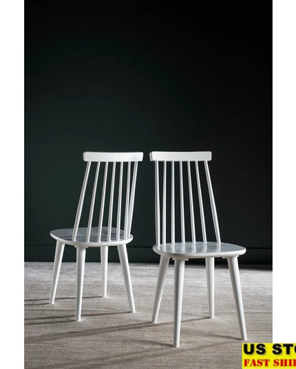 Contemporary Windsor Dining Chair Set of 2 Rubber Wood Armless Indoor Furniture Durable White Finish Easy Assembly