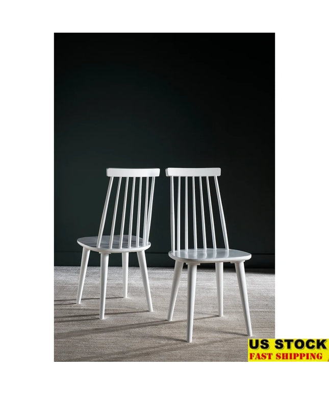 Contemporary Windsor Dining Chair Set of 2 Rubber Wood Armless Indoor Furniture Durable White Finish Easy Assembly