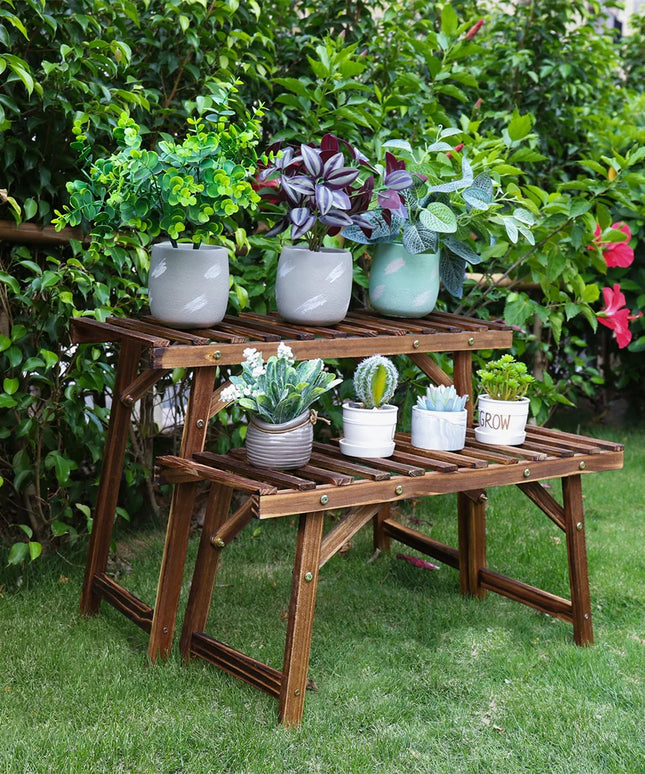 Large 3 Tier Step Plant Stand Wood Ladder Shelf Garden Display for Patio Indoor Outdoor Flower Pot Shelf