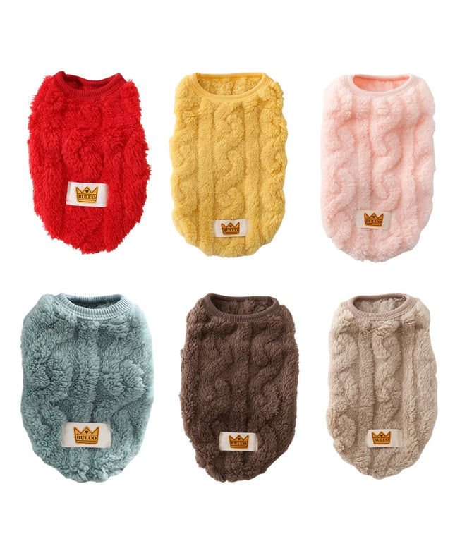 Solid Cute Wavy Double-sided Puppy Kitten Warm Coat Sweater Autumn Winter Fleece Pullover Pet Clothes for Small Medium Dogs Cats