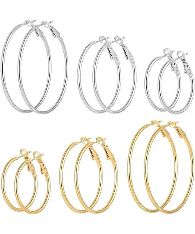 6pair /set Smooth Open Women Men Hoop Earrings Stainless Steel Ears Jewelry Accessories, Birthday Gifts. Party Gifts