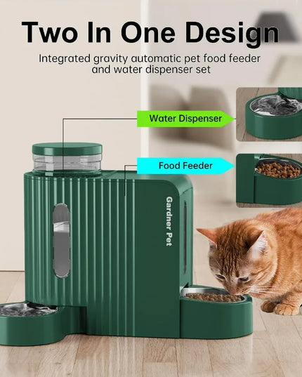Automatic Gravity Cat Food Feeder and Water Dispenser Stainless Steel TwoinOne Set Large Capacity for Pets Dogs Puppies Kittens