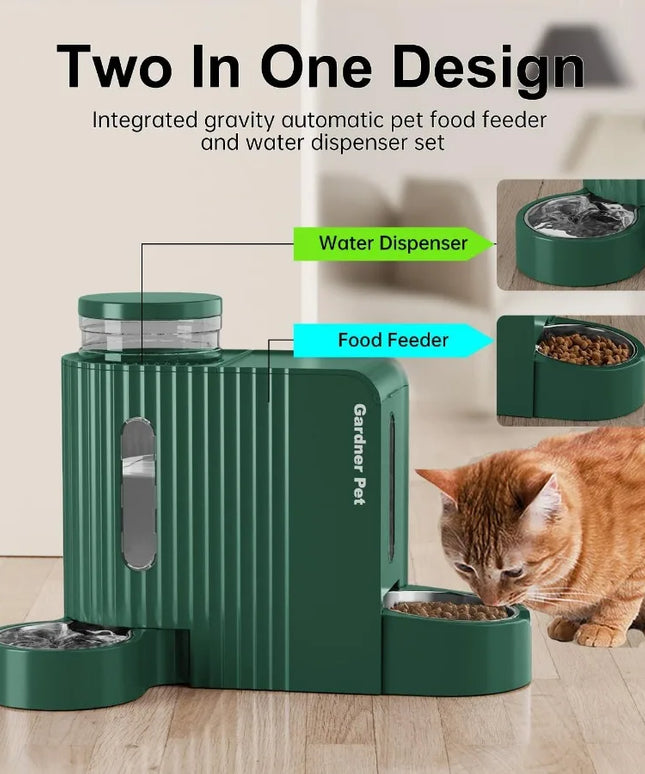 Automatic Gravity Cat Food Feeder and Water Dispenser Stainless Steel TwoinOne Set Large Capacity for Pets Dogs Puppies Kittens