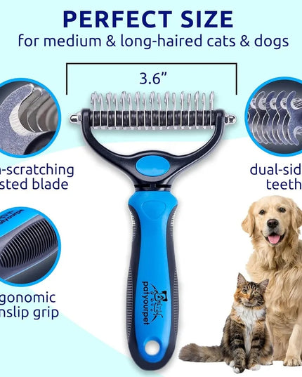 Deshedding Brush DoubleSided Undercoat Rake for Dogs Cats Shedding Comb and Dematting Tool for Grooming Extra Wide Ideal for Da