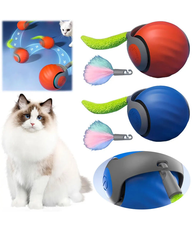Automatic Moving Cat Toy Ball Smart Cat Toys USB Rechargeable Smart Cat Toys Ball Speedy Tail Cat Toy Cat Interactive Ball Toys