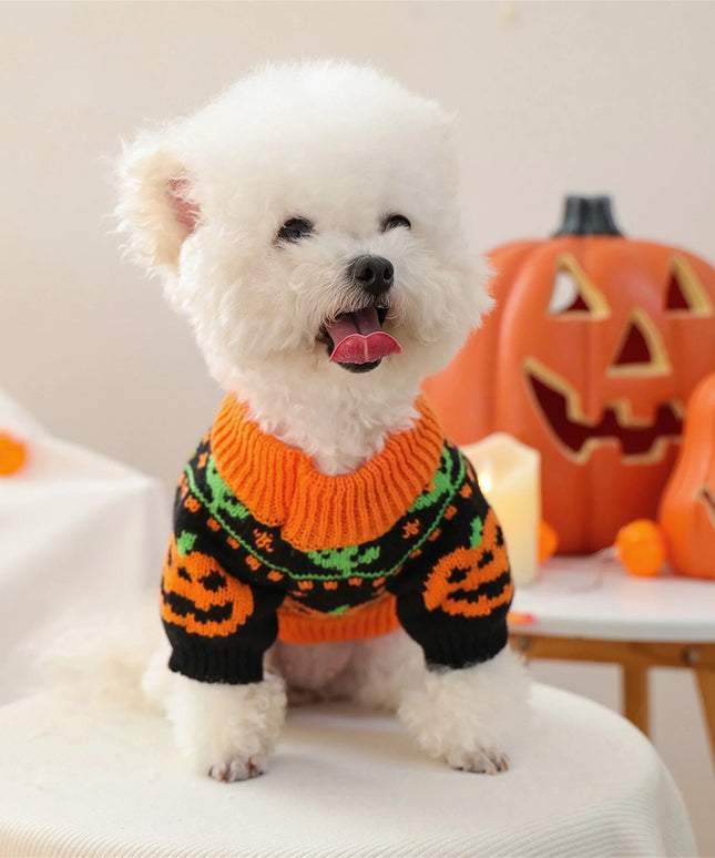 Halloween Ghost Costume for Dogs and Cats Pet Winter Fall Clothes Pumpkin Knitted Sweater Small Dog Cat Outfit