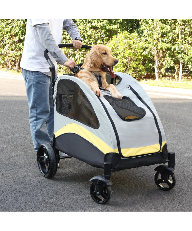 Large Dog Stroller 4 Wheel Pet Trolley Carrier Foldable for 2 Dogs up to 121 lbs