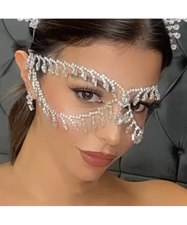 Stonefans Leaf Face Chain Mask Jewellery Decoration Accessories Hair Crystal Headdress Glitters Halloween Carnival Tassel Masks