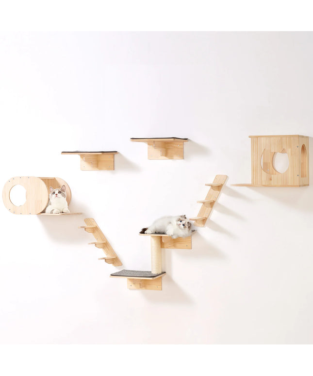 SucceBuy Wall Mounted Cat Shelves Cat Wall Shelves and Perches with Jumping Boards Hammocks & Cat Tree Cat Furniture and Shelves