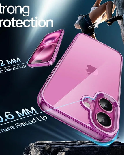 h Case for iPhone 16 6.1Inch NonYellowing Shockproof Phone Bumper Cover AntiScratch Clear Back Pink