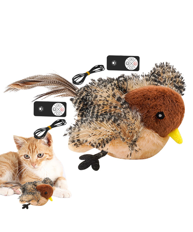 Remote Control Simulated Chirping Bird Toy Plush Chirping Cat Toy Interactive Bird Cat Feather Toy Melodys Chaser For Kitten