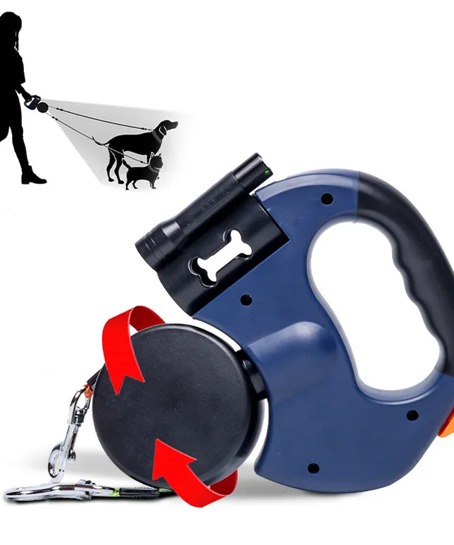 Automatic retractable two-end pet leash Dog leash with flashlight one tow two easy to walk your dog