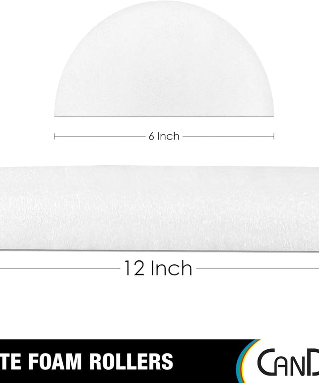 White PE Foam Rollers for Exercise, Finess, Muscle Restoration, Massage Therapy, Sport Recovery, Half-Round 6" x 12"