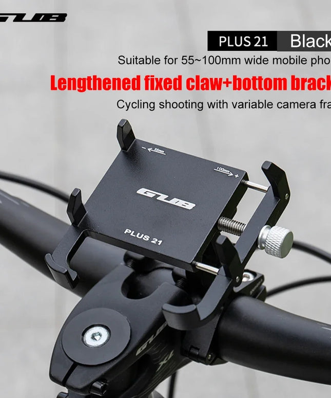 GUB PLUS 21 Bike Phone Holder Aluminum Alloy Cell Phone Holder Bracket Rotatable Adjustable Anti-slip for 22.2-31.8mm Handlebar