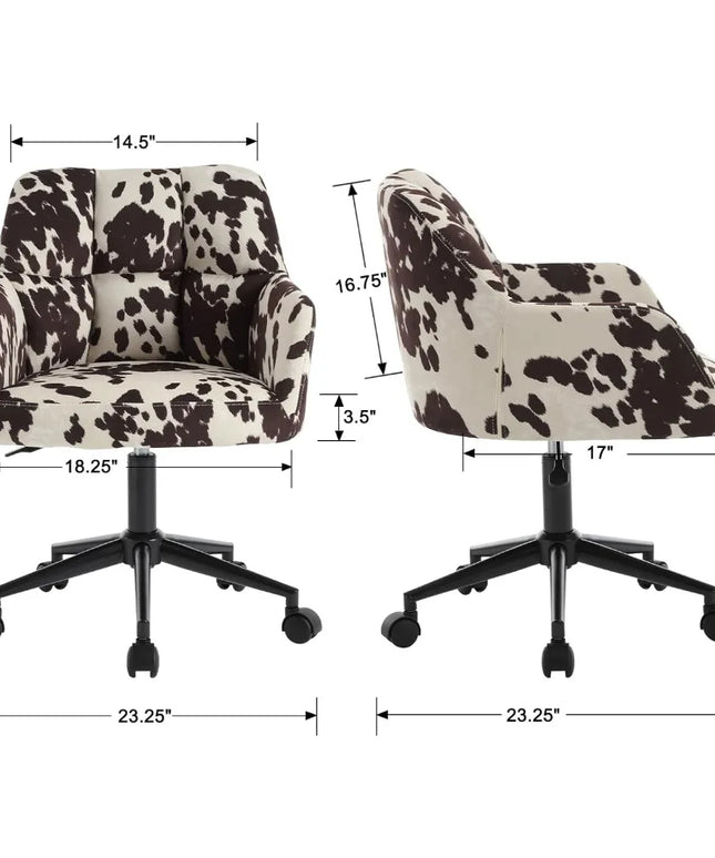 Velvet Cow Print Desk Chair with 360 Swivel, Mid Back Support and Adjustable Height for Office Use