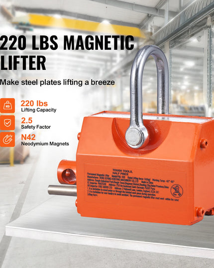 SucceBuy 100KG-2000KG Permanent Magnetic Lifter Pulling Capacity 2.5 Safety Factor Neodymium & Steel Lifting Magnet Lift Magnets