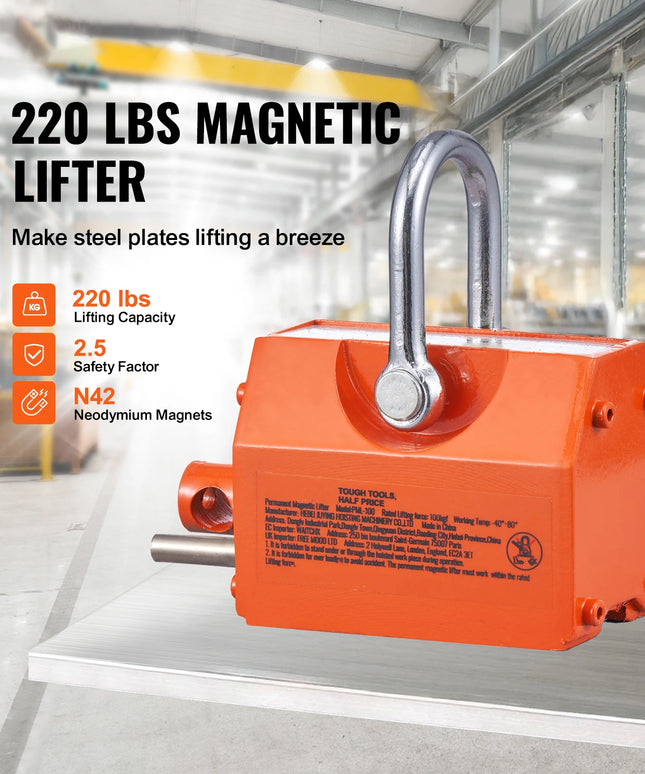 SucceBuy 100KG-2000KG Permanent Magnetic Lifter Pulling Capacity 2.5 Safety Factor Neodymium & Steel Lifting Magnet Lift Magnets