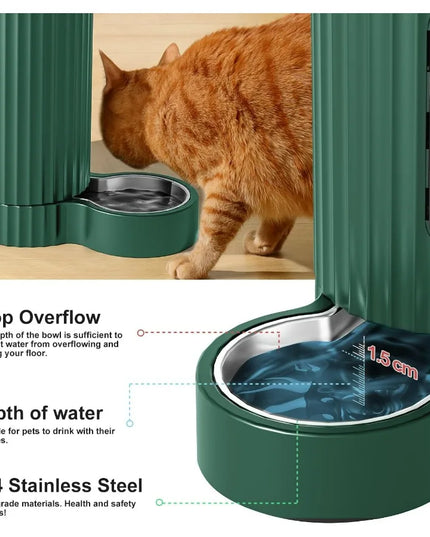 Automatic Gravity Cat Food Feeder and Water Dispenser Stainless Steel TwoinOne Set Large Capacity for Pets Dogs Puppies Kittens
