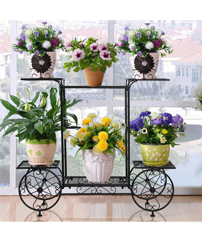 Large Metal Garden Cart Plant Stand Parisian Style Flower Display Rack Holder for Indoor Outdoor