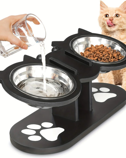 Cat 3 Bowls in 1 Feeder Feeding & Watering Supplies Food Bowl 15-Degree Tilt Raised Puppy 3 Stainless Steel Bowls Wood Brackets