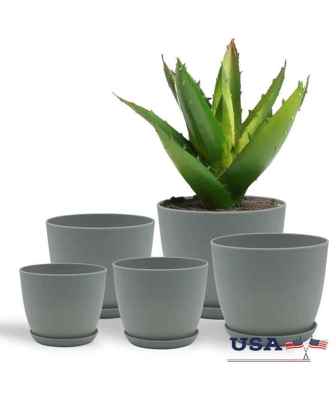 Stackable Plastic Plant Pots with Drainage Set of 5 Indoor Outdoor Planters Durable Garden Containers Succulents Flowers