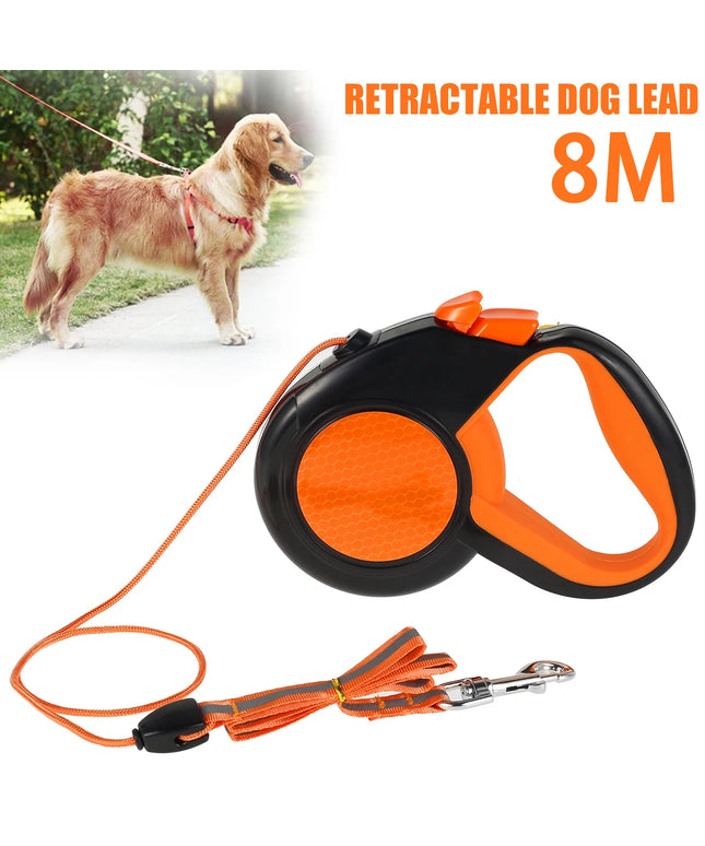 8M Retractable Dog Lead Heavy Duty Pet Walking Leash with Strong Reflective Tape Non-Slip Handle for Small Medium Large Dogs