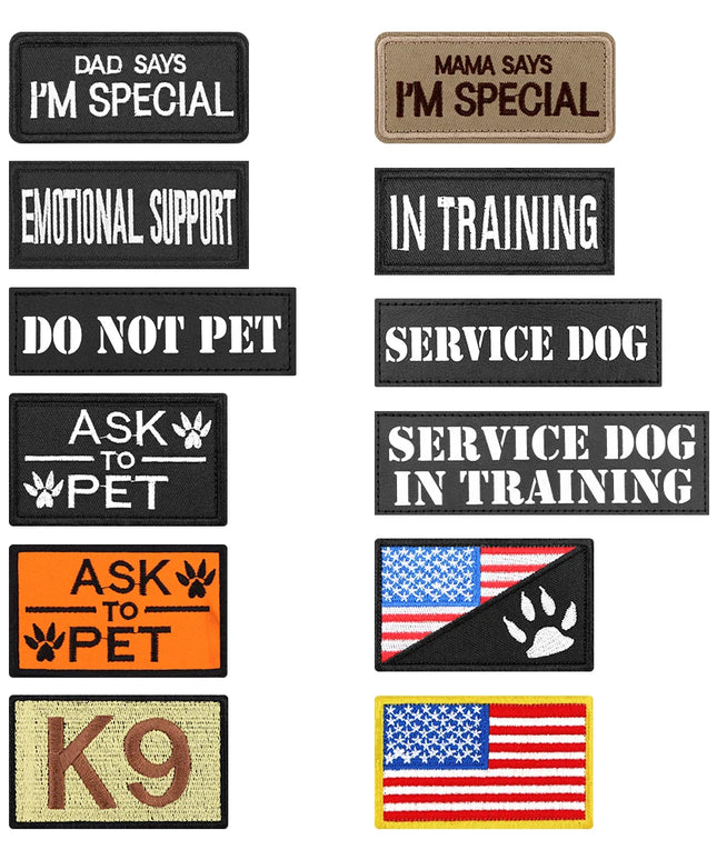 12 Pieces Tactical Patch Bundle For Dog Vest Harness Collar Personalized Patches Tags Sticker Label Custom Name ID Sticker