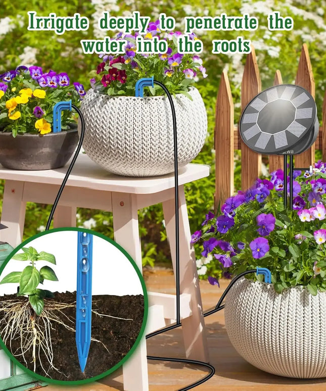 Solar Automatic Drip Irrigation System Kit, Auto Watering Kit for DIY Garden Watering System with 9 Timing Modes Outdoor Garden
