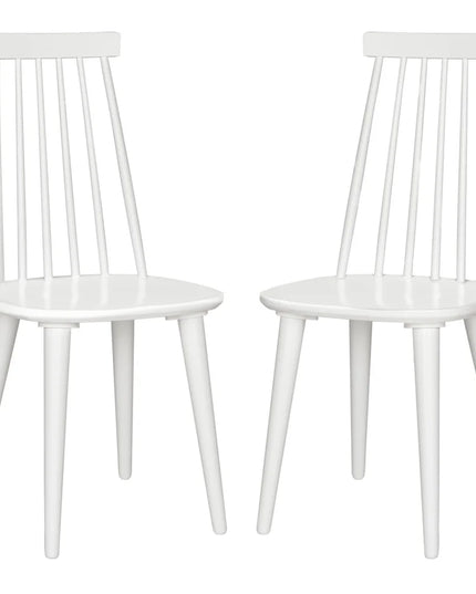 Contemporary Windsor Dining Chair Set of 2 Rubber Wood Armless Indoor Furniture Durable White Finish Easy Assembly