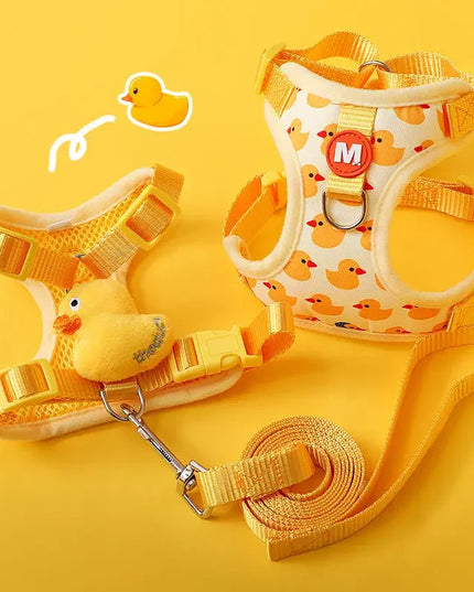Cartoon Duck Dog Harness and Leash Set Adjustable Puppy Collar Strap Pet Cat Harness Vest for French Bulldog Walking Accessories