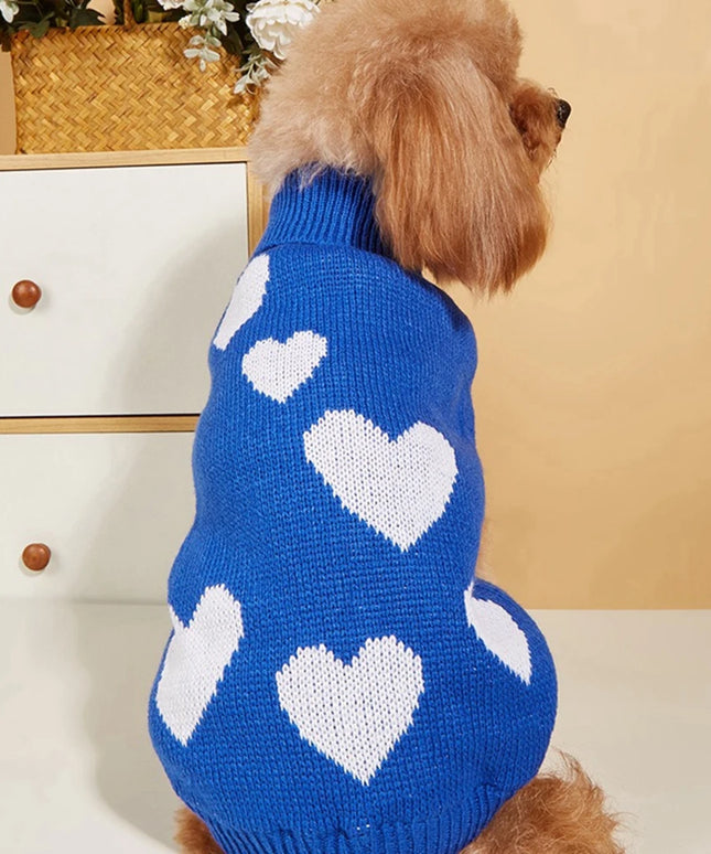 Cute Dog Sweater Heart Pattern Warm Pet Jumper Cat Puppy Coat Jacket Winter Clothes High Collar Knitwear For Cat Small Big Dog