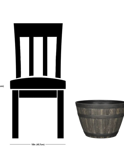Rustic Whiskey Barrel Planter UV Resistant Brown Plastic Drainage Holes Suitable Indoor Outdoor Gardening Durable Flower Pot