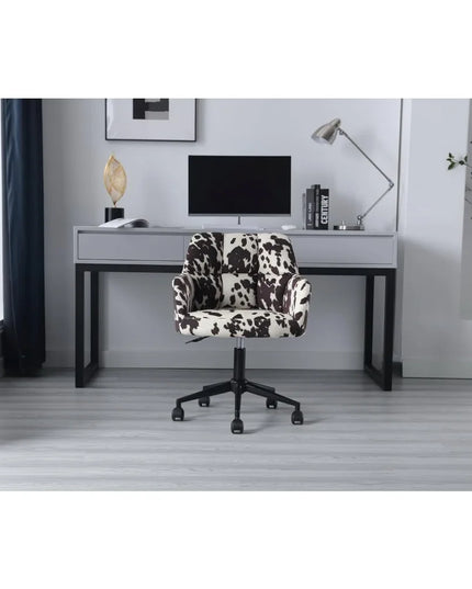 Velvet Cow Print Desk Chair with 360 Swivel, Mid Back Support and Adjustable Height for Office Use