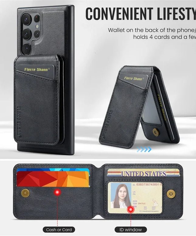 2 In 1 Magsafe Magnetic Leather Flip Phone Case for Samsung S25 S24 S23 S22 Ultra Plus FE Wallet Cover Cards Holder Pocket Cover