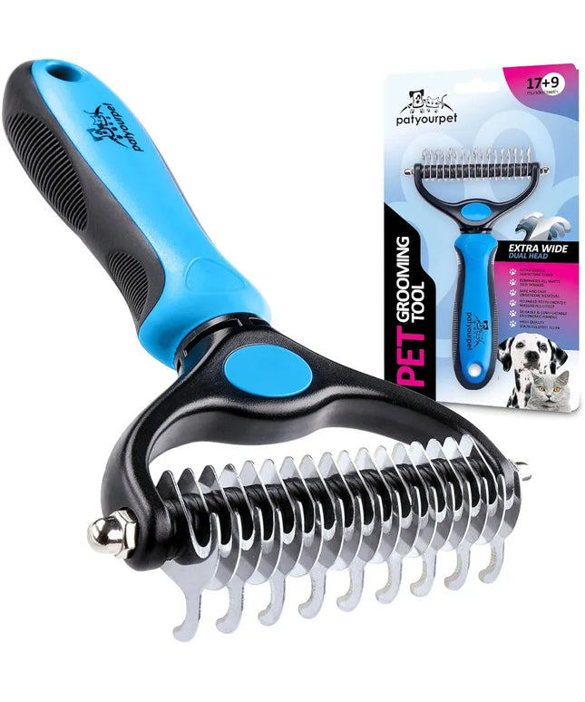 Deshedding Brush DoubleSided Undercoat Rake for Dogs Cats Shedding Comb and Dematting Tool for Grooming Extra Wide Ideal for Da