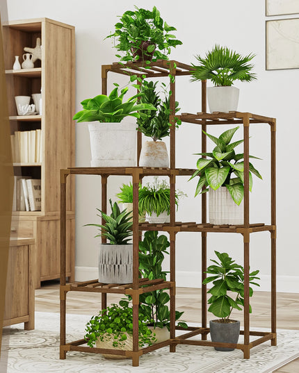 Bamworld Plant Stand Indoor Shelf Outdoor Corner Table 7 Pots Holder for Living Room Multiple Plants Patio Balcony Garden Decor
