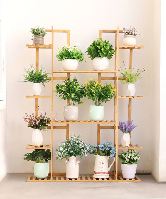 9 Tier Large Bamboo Plant Stand Corner Shelf Garden Flower Pot Display Shelving Unit Indoor Outdoor