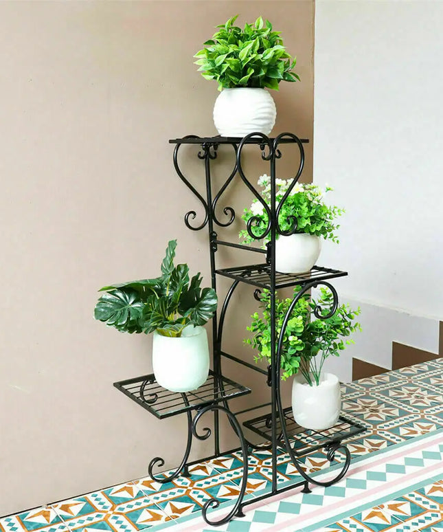 4 Tier Metal Plant Stand for Indoor Outdoor Garden Patio Flower Pot Display Rack Organizer Black and White