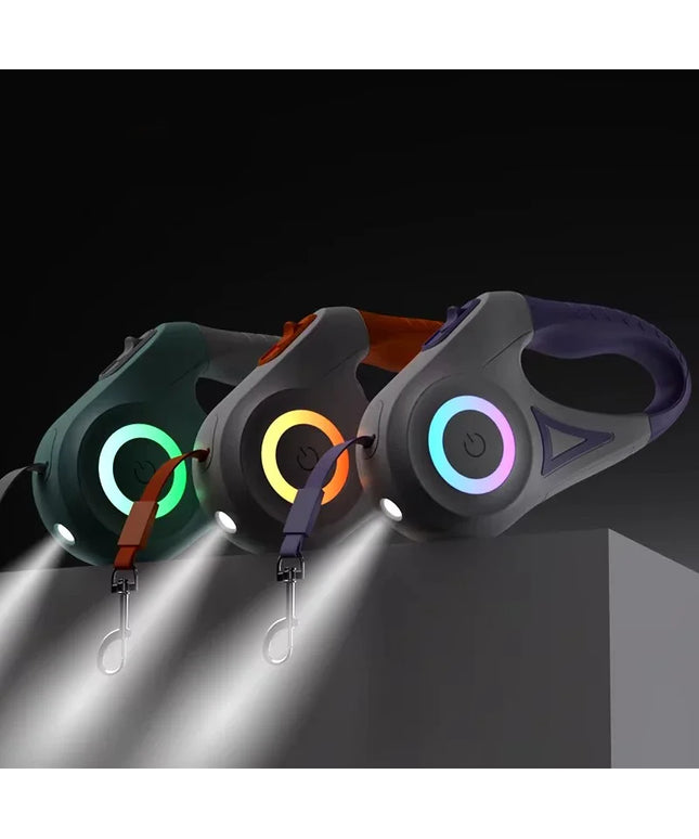5M Automatic Retractable Dog Leash with Led Flashlight Durable Nylon Lead for Pet Dogs Adjustable Walking Running Rope