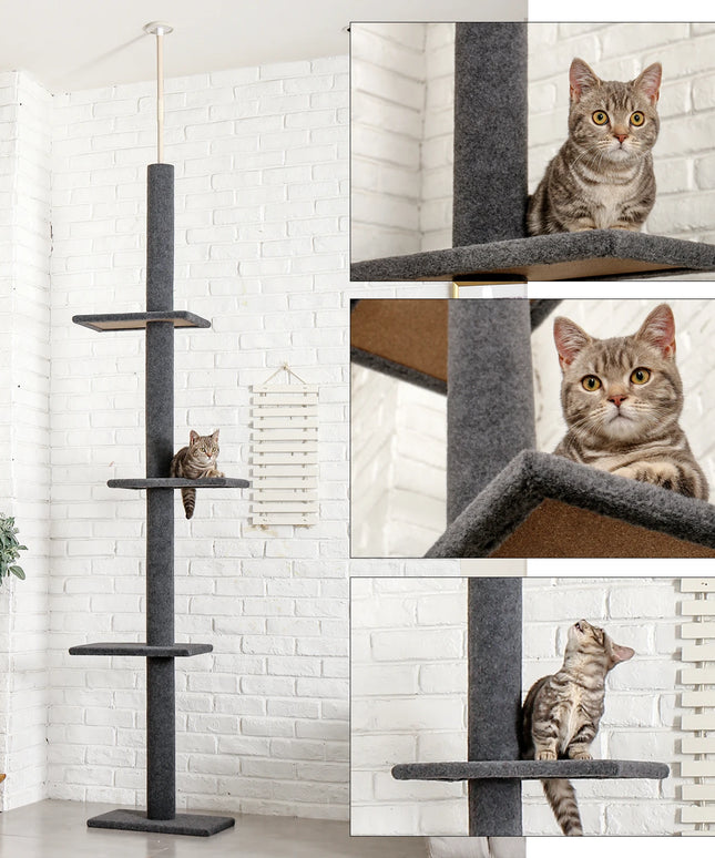 Adjustable Height Cat Tree for Indoor, Floor to Ceiling Cat Tower with Scratching Posts, Cat Scratcher Furniture, Kitten Toys