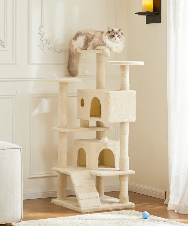 JHK 54in Tall Multi-Level Cat Tree Tower for Indoor Pet Furniture Stable Kitty Play House with Sisal Scratching Post for Home