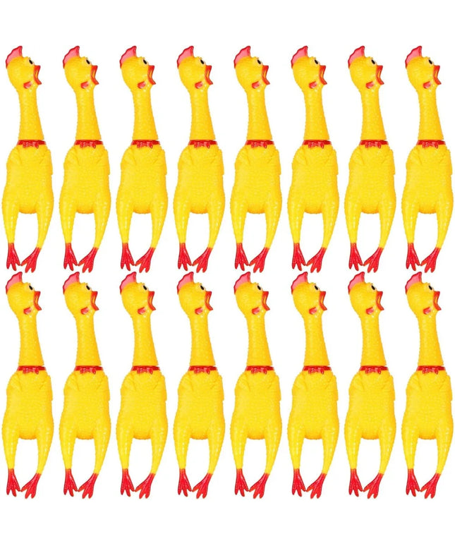 Sratte 16 Pack Screaming Chicken Toys Bulk Large Rubber Squeaking Chicken Toys for Pet Chew Gifts Prank Novelty Toy(15 Inch,Yell