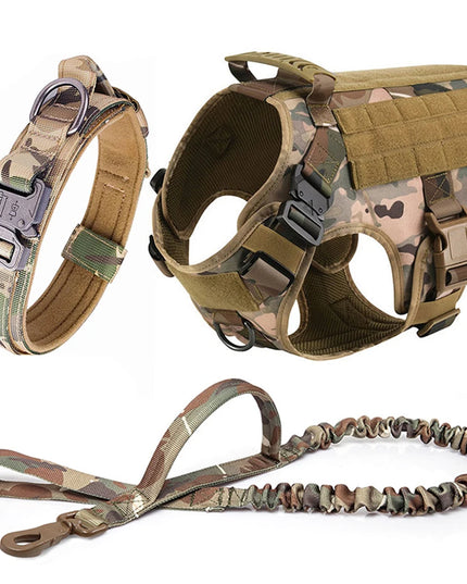 Large Dog Harness Collar Leash Set Military Dog Harnesses Pet Tactical Vest Training German Shepherd For Medium Large Dogs