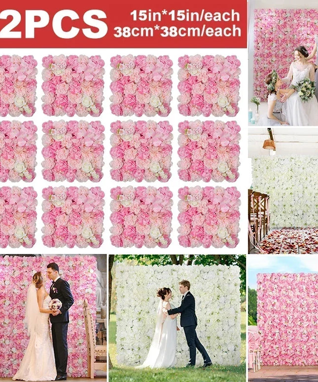 12PCS Artificial Flowers Roses Wall Panel 3D Flower Backdrop Faux Roses for Wall Party Wedding Bridal Shower Outdoor Decoration