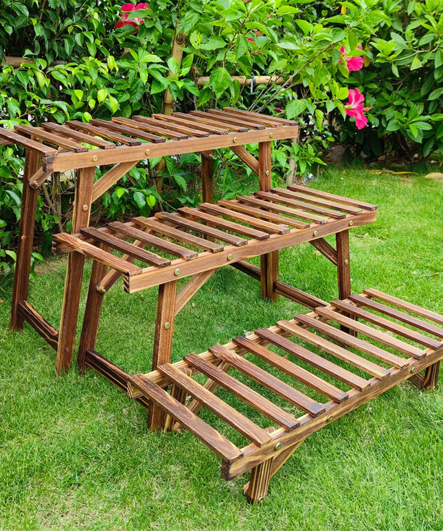 Large 3 Tier Step Plant Stand Wood Ladder Shelf Garden Display for Patio Indoor Outdoor Flower Pot Shelf